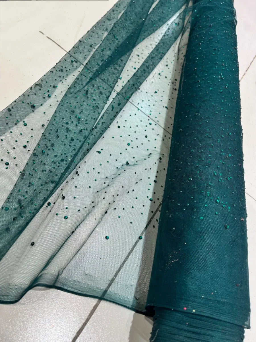 Wine Red Champagne Dark Green Iridescent Laser Hot Stamping Sequins Mesh Fabric Embroidery Lace Wedding Fabric