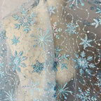 Blue Mesh Embroidered Snowflake Sequin - Children's Evening Dress Fabric