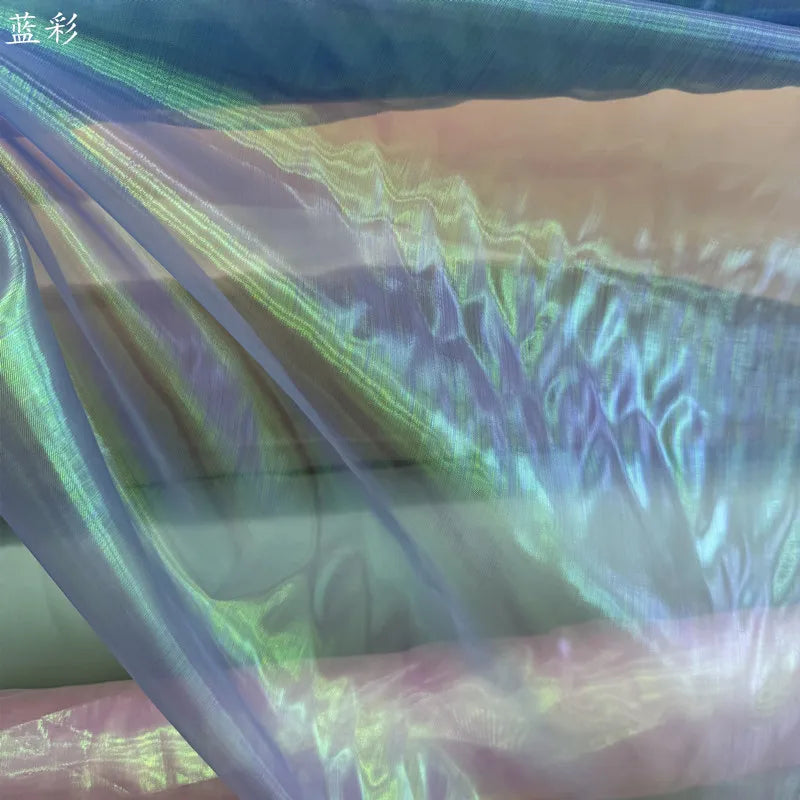 Unique Mermaid Iridescent Gradient Tulle Fabric in Pink Blue Rainbow Sheer Shimmer Textile Bridal Wedding Dress Decoration