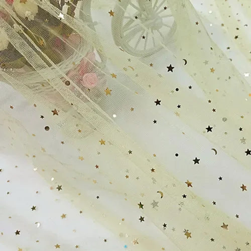 Tela de malla suave de gasa de estrellas y lunas para coser vestidos de novia, vestidos de muñecas, decoración de bodas, accesorios para el cabello, tela decorativa DIY