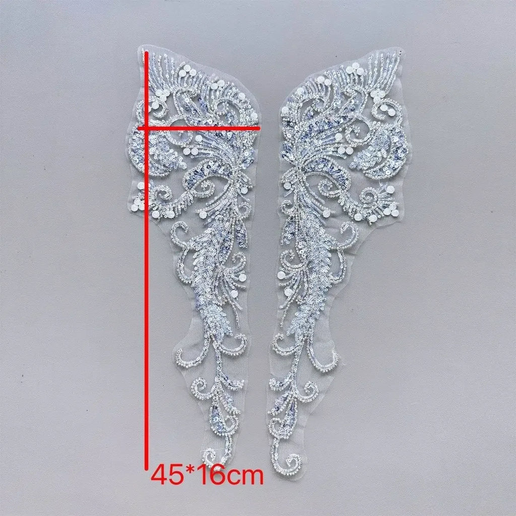 Apliques de encaje blanco de alta calidad, tela de encaje con cuentas, accesorios para vestidos de novia y vestidos de noche, accesorios de ropa hechos a mano