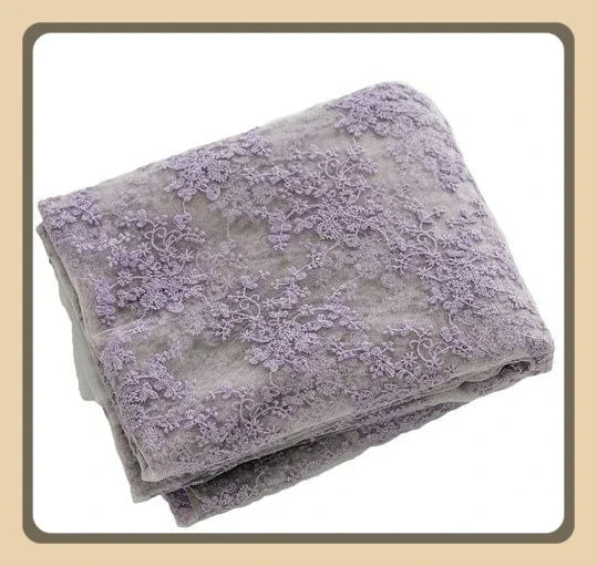 Tela bordada de encaje morado de malla de algodón puro para vestido de boda, cortina, ropa de muñeca, fondo, material de costura artesanal.