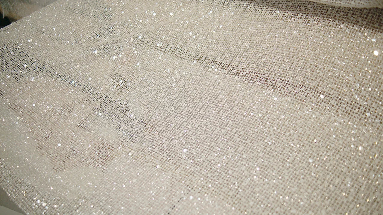 White Sequin Mesh Fabric - Elegant Sparkling Net Material