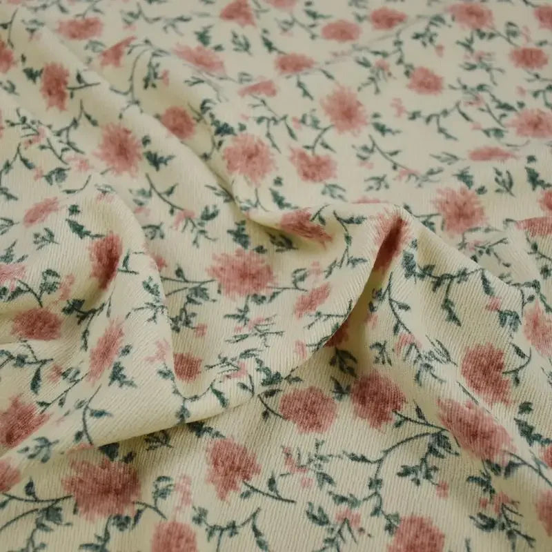 Colorful Corduroy Printed Fabric - Fresh Floral Striped Velvet 145cm