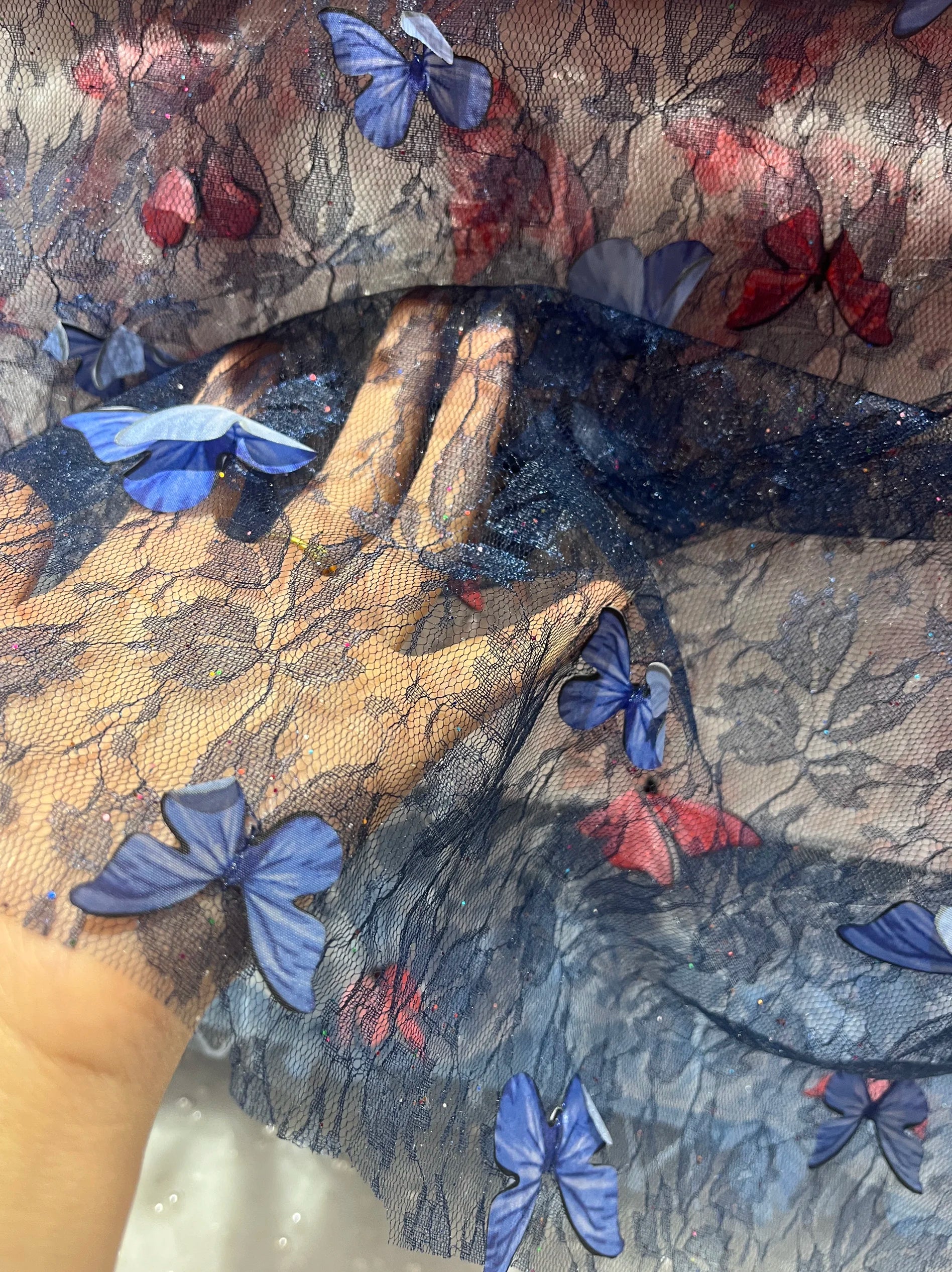 قماش شبكي مطرز ثلاثي الأبعاد بنقوش الفراشات لفساتين الزفاف، قماش زخرفي للخلفية للملابس الرسمية