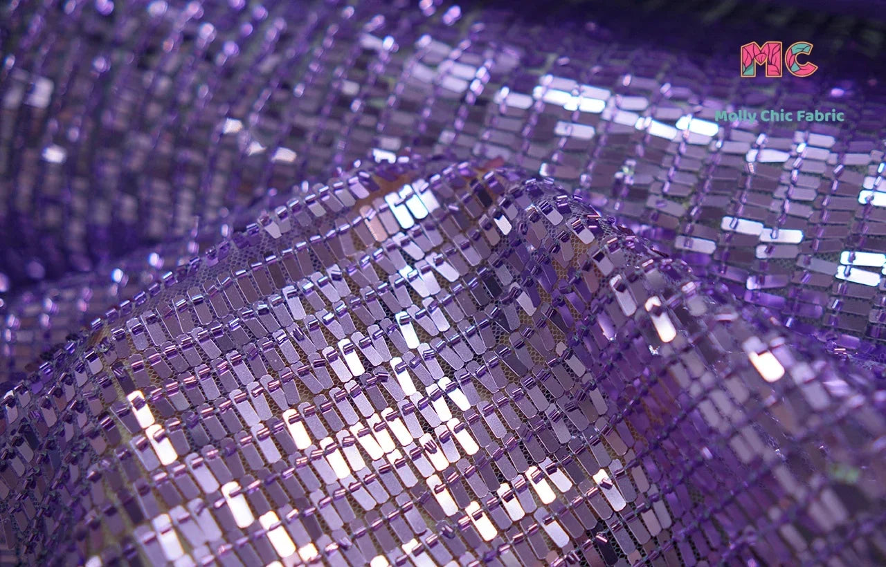 قماش شبكي مستطيل مزين بالترتر - خامة فستان سهرة لامع 118 سم