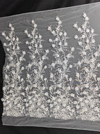 Tela con bordado de encaje, para vestido de novia, velo, cortina de puerta, mantel, con cuentas de perlas y flores de hoja nueva