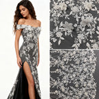 New beaded sequins embroidered lace fabric, large flower branches sewn, high-end wedding dresses, three-dimensional decals