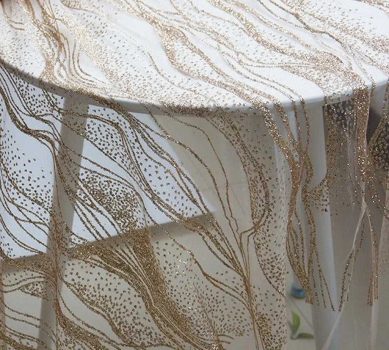 قماش بنمط موجة شبكية ذهبية لامعة بطباعة ساخنة - مادة اصنعها بنفسك 145 سم