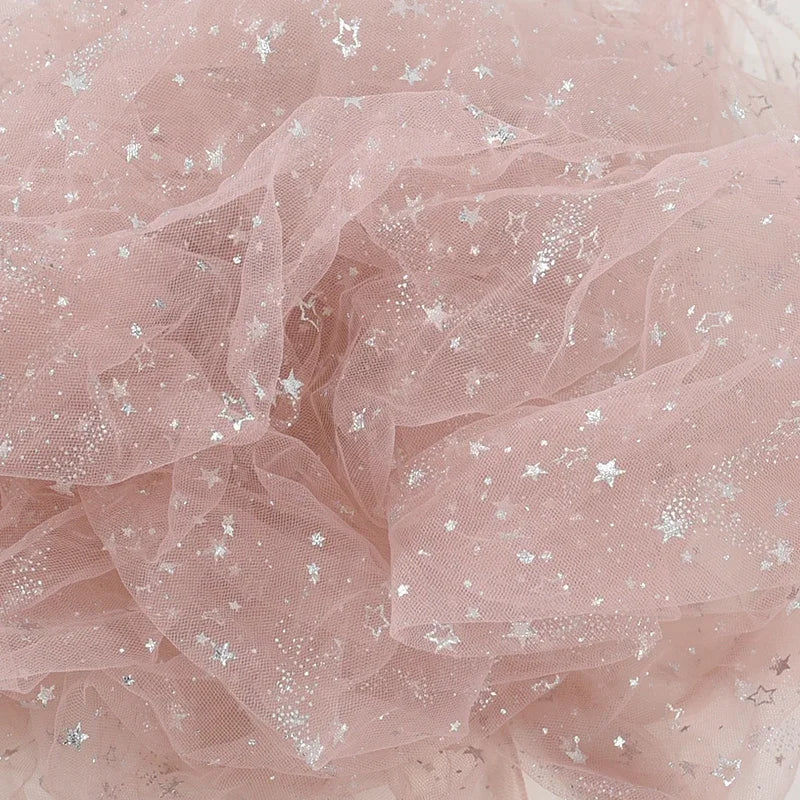Tela de tul dorado con estrellas, color rosa, azul y morado, con purpurina brillante y bronceado, para manualidades de costura, decoración de fondo para bodas, fiestas de cumpleaños