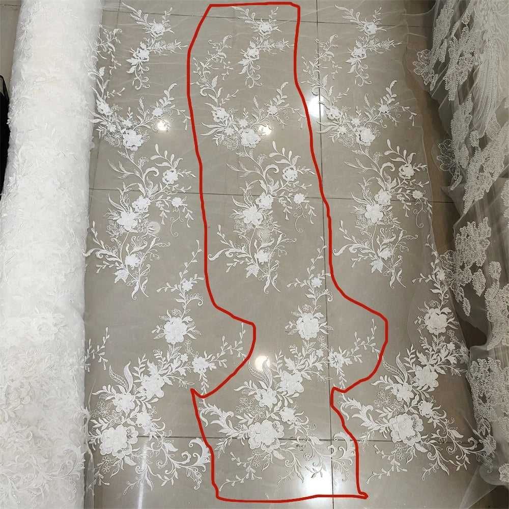 Tela de encaje con lentejuelas y flores tridimensionales 3D, hecha a mano, para vestido de novia, falda, accesorios de bricolaje hechos a mano