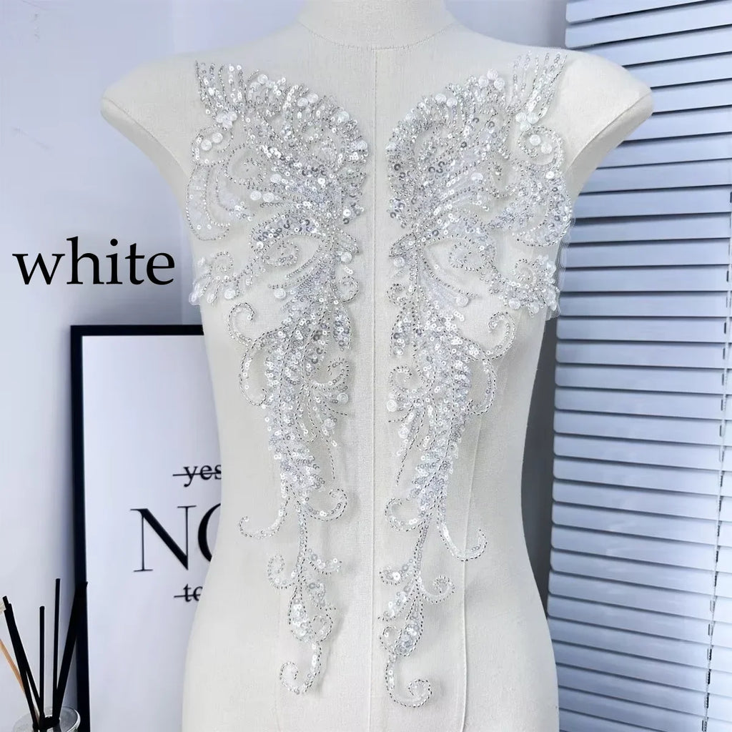 Apliques de encaje blanco de alta calidad, tela de encaje con cuentas, accesorios para vestidos de novia y vestidos de noche, accesorios de ropa hechos a mano