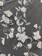 Tela de malla suave para vestido de boda, con bordado tridimensional de flores y cuentas de uñas en blanco crudo