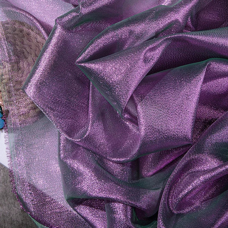 أزرق أسود أحمر وردي لامع شفاف قليلاً من الأورجانزا فستان زفاف فستان سهرة زي مسرحي قماش مزخرف