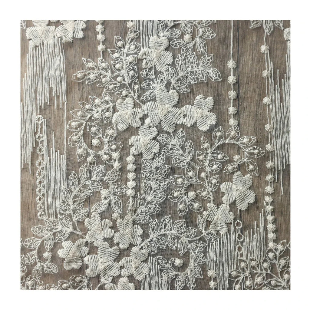 French Apricot Vintage Floral Embroidery Lace - Ombre Tulle Bridal Fabric - fabric photo 1