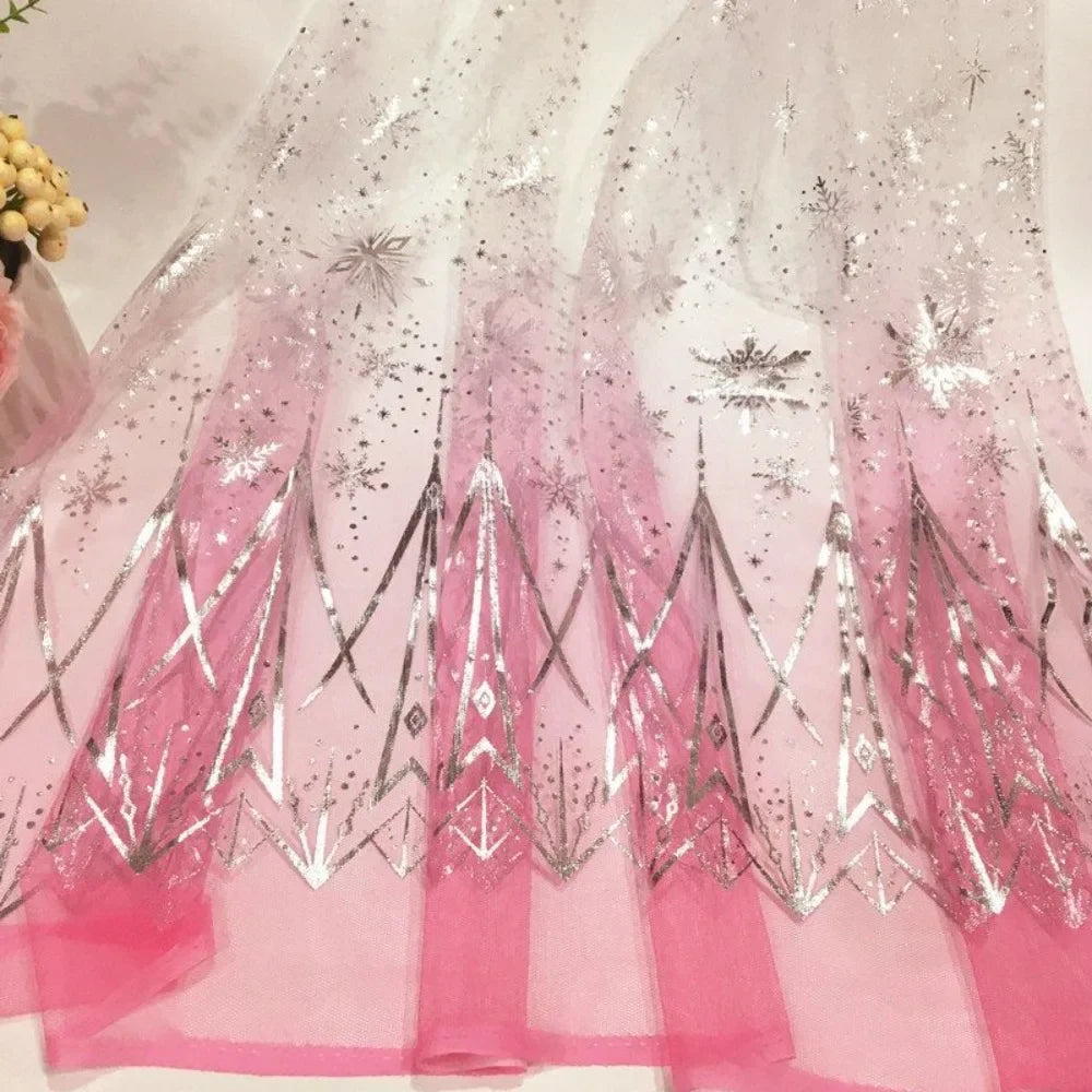 Gradient Star Moon Snowflake Gold Embroidered Netted Chiffon Fabric For Princess Dress Stage Costume Backdrop Window Decoration