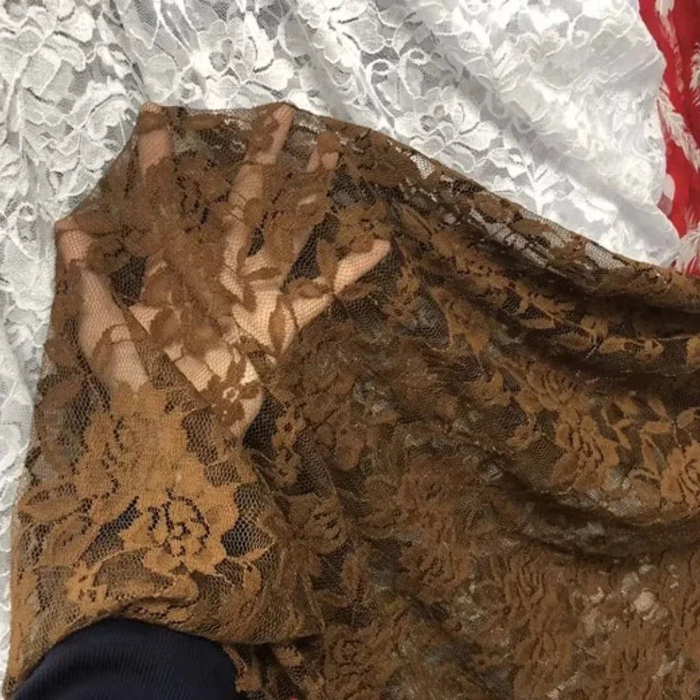 قماش دانتيل مطاطي برتقالي فلوري شفاف شبكي مع تطريز وردي للفساتين وملابس الأداء قماش شبكي شفاف زهري