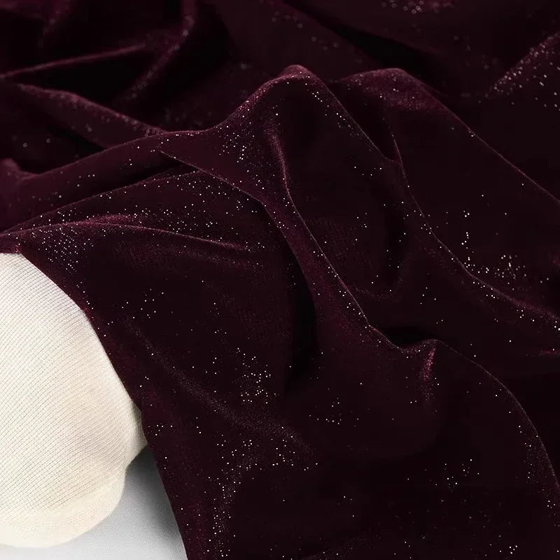 Sparkling Diamond Velvet Fabric - Starry Pattern Evening Dress Material 140cm