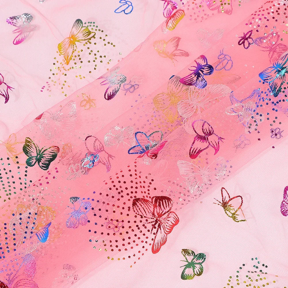 Colorful Butterfly Gold Foil Tulle Fabric For Party Dress Kids Costume Stage Wear Decor Textile Material Dreamy Craft Supply