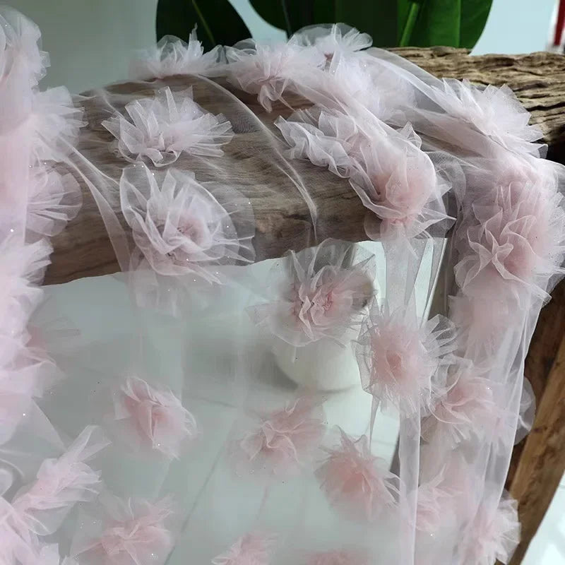 Tela de hilo de nube con encaje floral 3D rosa dulce, delicada tela de estilo forestal para fotografía, decoración de fondo de boda, utilería para sesiones de fotos DIY