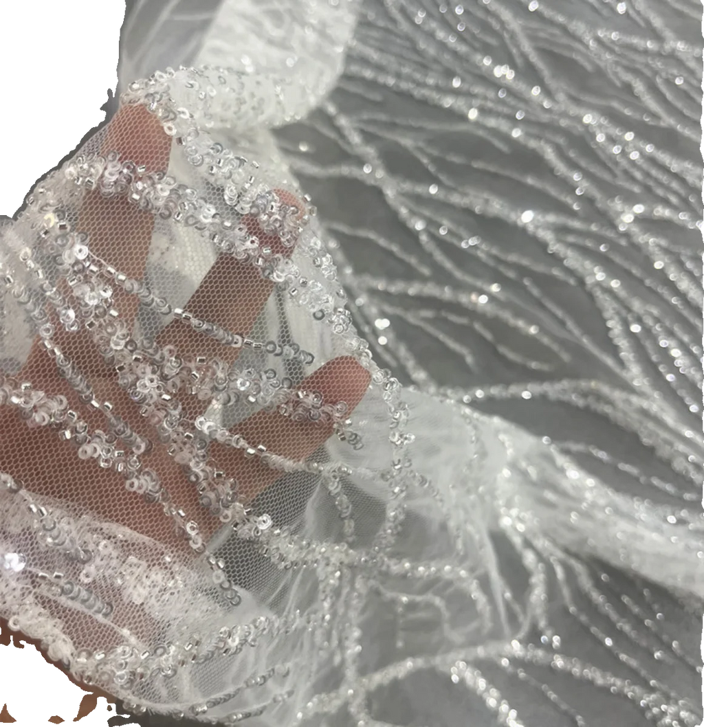 New bead sequins, branch shaped embroidery, mesh fabric, wedding dress, white clothing accessories