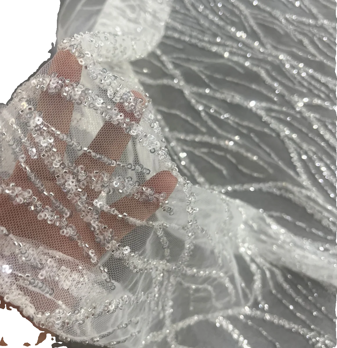 New bead sequins, branch shaped embroidery, mesh fabric, wedding dress, white clothing accessories
