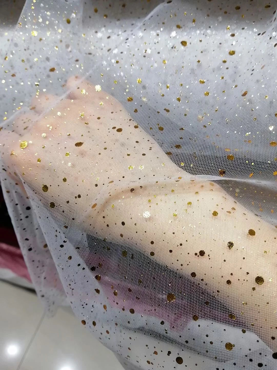 White Hot Stamping Shiny Piece Soft Mesh Wedding Dress Background Dessert Table Decoration Mesh Fabric