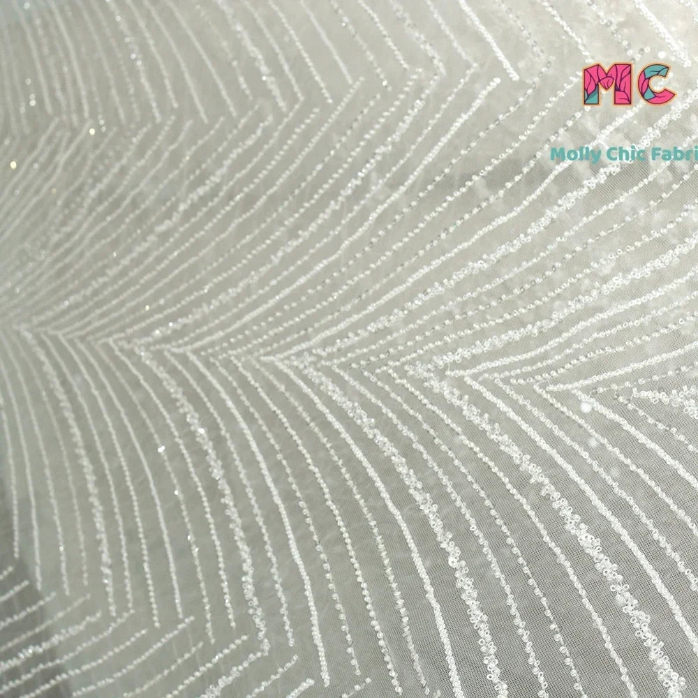 New Feather Pattern Bead Embroidery Mesh Fabric Sewing Wedding Dress And Evening Dress DIY High End Customized Clothing Fabric