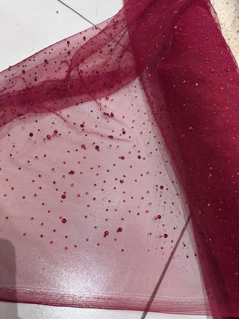 Wine Red Champagne Dark Green Iridescent Laser Hot Stamping Sequins Mesh Fabric Embroidery Lace Wedding Fabric