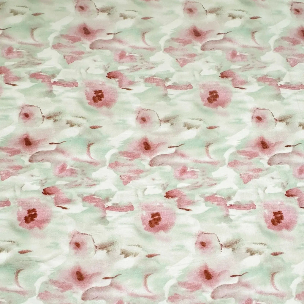 Vestido cheongsam de algodón con estampado floral degradado verde polvo para primavera/verano, tejido suave y ligero que ilumina la piel.