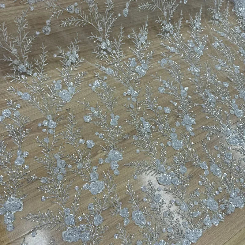 فستان زفاف مطرز بخرز أظافر عالي الجودة، فستان سهرة، قماش دانتيل، خيط دانتيل DIY