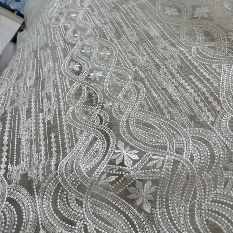 New Textured Polyester Thread Pure Lace Embroidery Fabric - Sheer Tulle Wedding Material