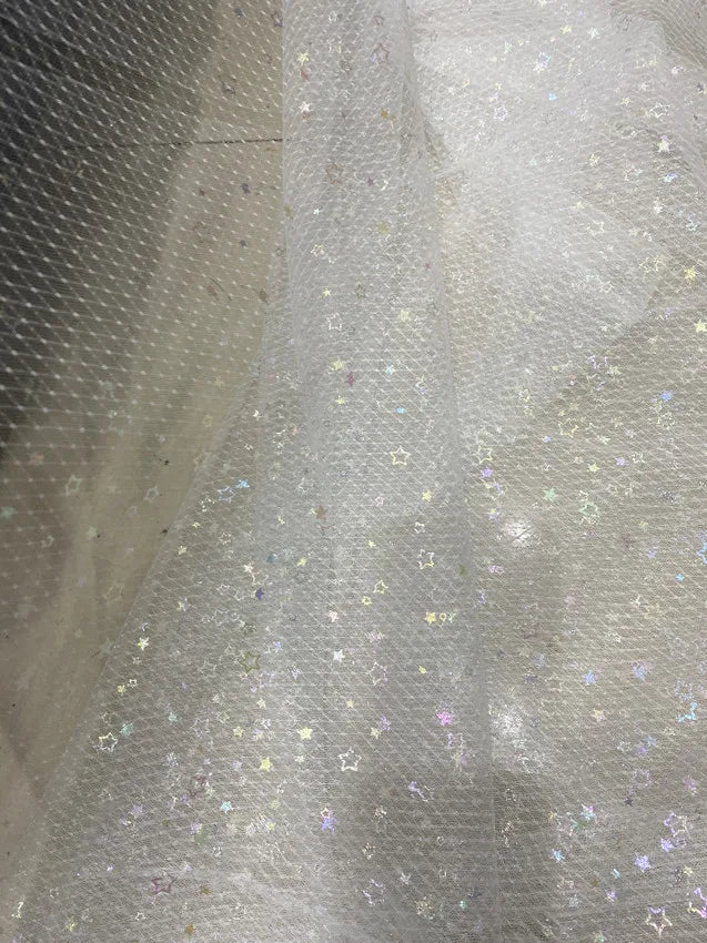 قماش تول شبكي ماسي بنقشة نجمة خماسية ملونة للفساتين وفساتين الزفاف والملابس ومشاريع "اصنعها بنفسك"