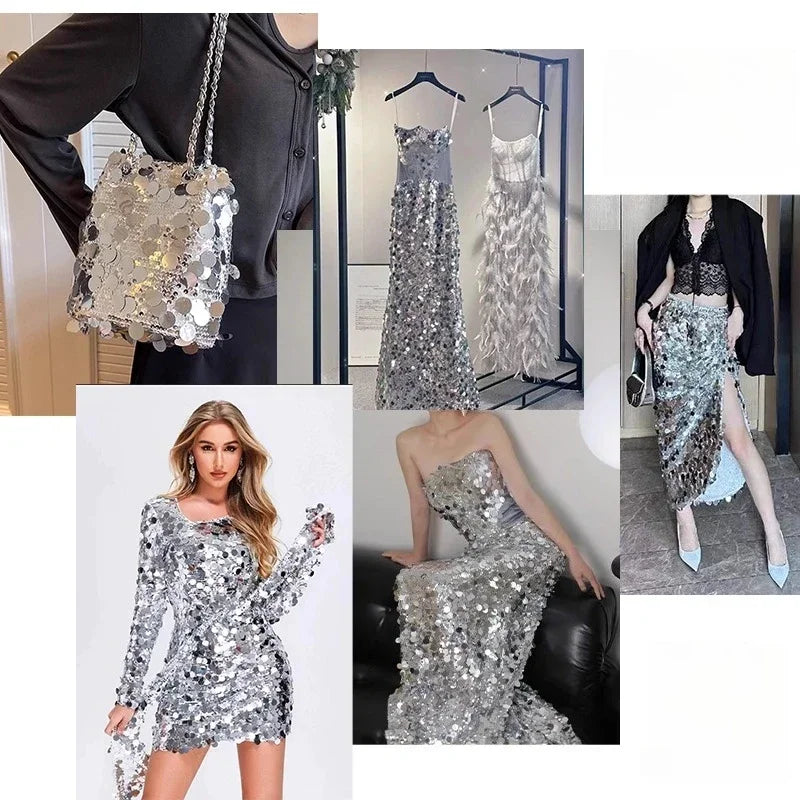 Silver Size Glitter Shiny Reflective Fabric DIY Stage Decoration Background Fabric Sewing Dress Bag Fabric