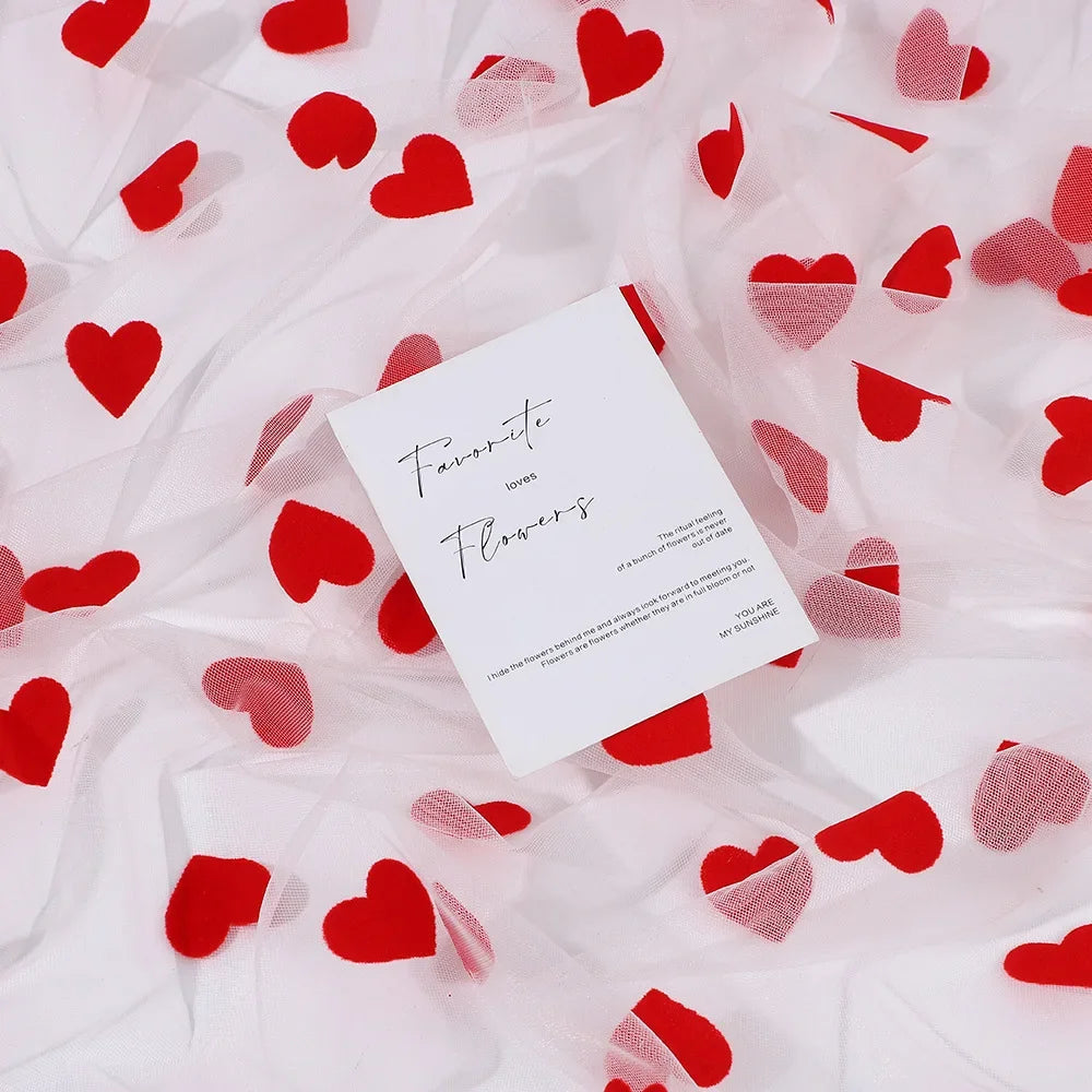 Love Heart Flocking Tulle - Valentine's Day Wedding & Stage Fabric