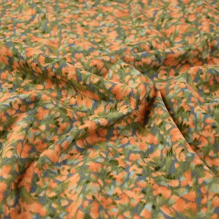 Colorful Corduroy Printed Fabric - Fresh Floral Striped Velvet 145cm