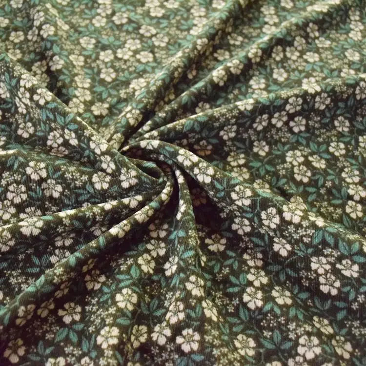 Colorful Corduroy Printed Fabric - Fresh Floral Striped Velvet 145cm