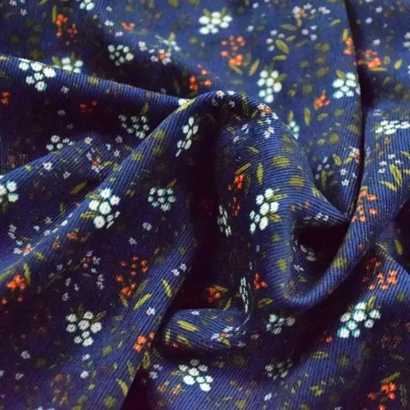 Colorful Corduroy Printed Fabric - Fresh Floral Striped Velvet 145cm