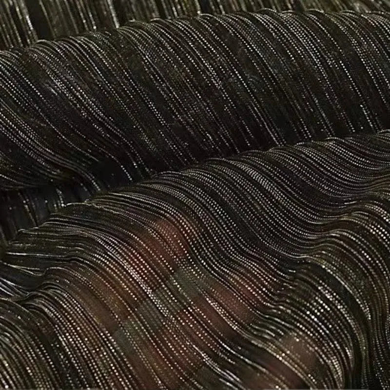 Black and gold elastic shiny pleated fabric for stage costume high end gilded Hanfu formal dress performance wear DIY clothing