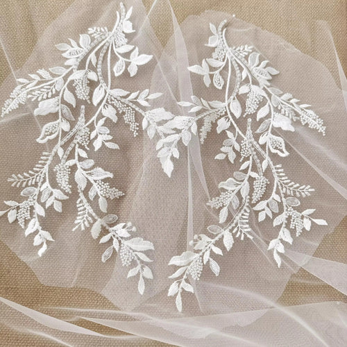 Beaded Sequin Lace Floral Patch Pair - Elegant for Veil & Accessories - fabric photo 1