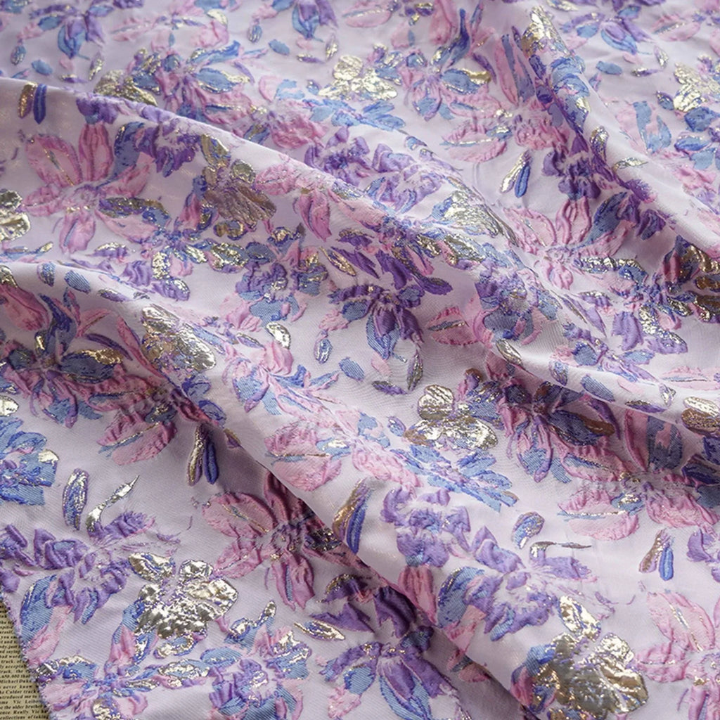 Pink Purple Relief Gold Thread Floral Jacquard - Dress Vest Skirt Formal Fabric