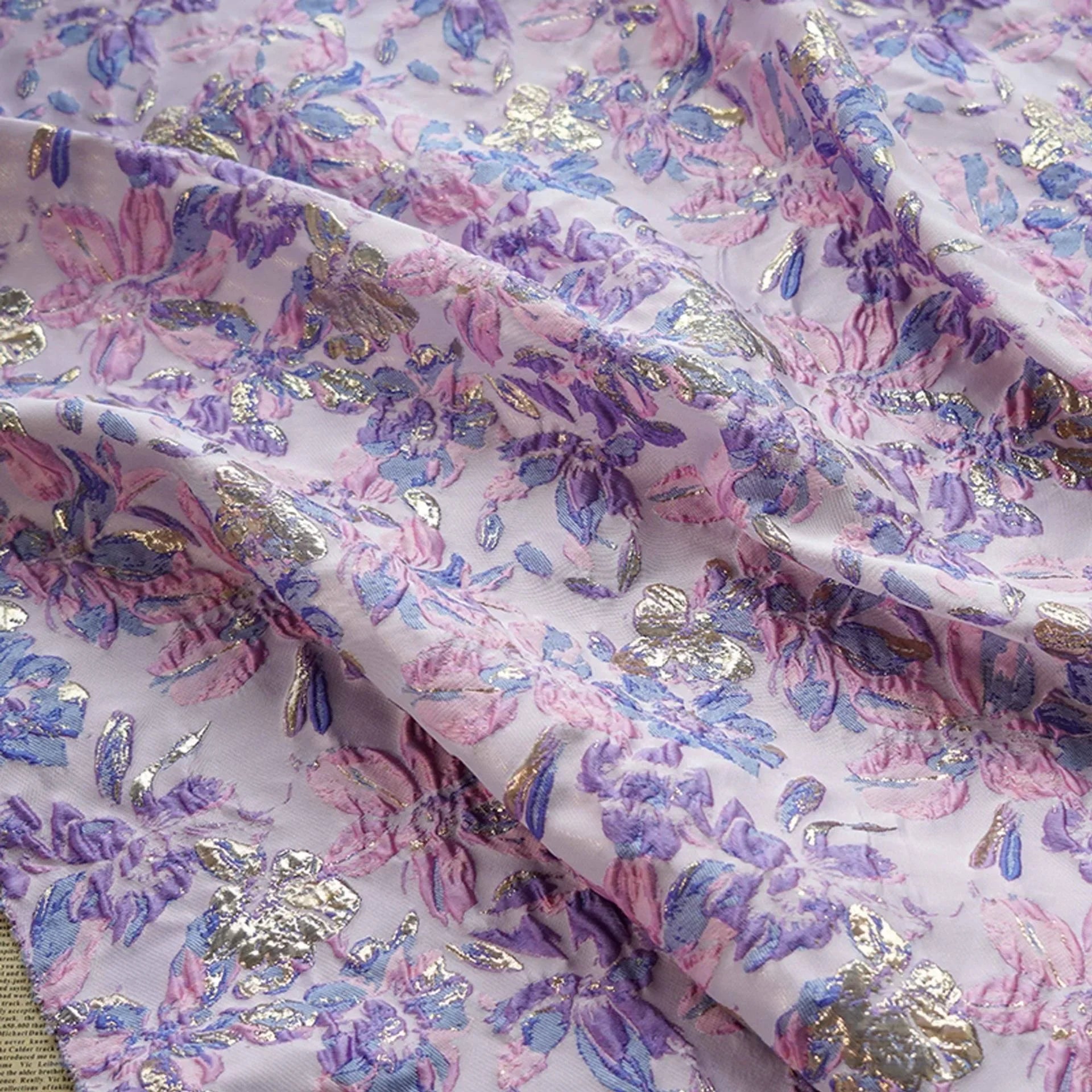 Pink Purple Relief Gold Thread Floral Jacquard - Dress Vest Skirt Formal Fabric