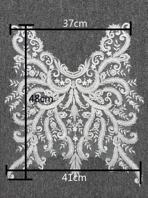 Bead Lace Collar Flower Back Patch - Luxury for Bridal Wedding Dress - fabric photo 2