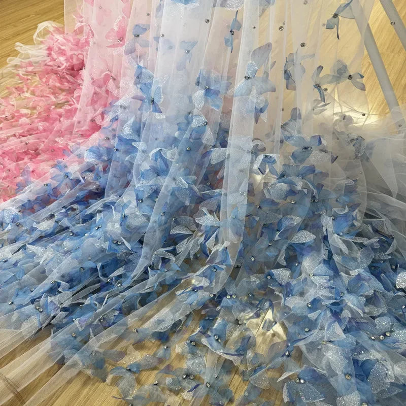 Luxury Butterfly Bead Rhinestone Mesh Lace - Bridal Gown Material