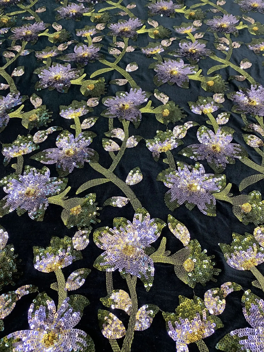 Black Velvet Sequin Embroidery Fabric - Evening Dress & Performance Costume Material