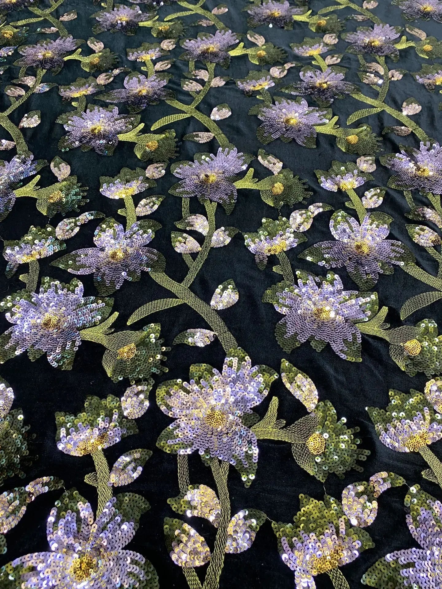 Black velvet sequin flower embroidery fabric dress evening dress performance costume coat fashion design fabric Shiny fabric