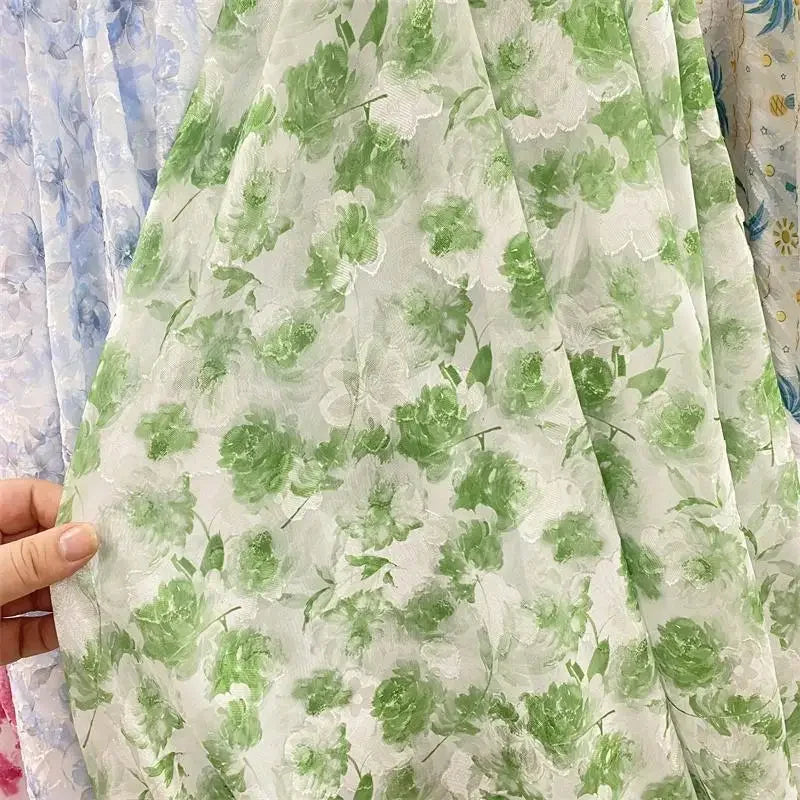 فساتين وقمصان نسائية فاخرة من قماش شيفون جاكار شبه شفاف مزخرف بنقشة زهور على الطراز الصيني، ناعمة للحماية من الشمس
