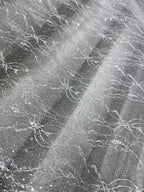 مسحوق الفضة الساخن، رذاذ الفضة، مسحوق بريق ناعم، شبكة بنمط الدانتيل، فستان زفاف، قاعدة، نسيج شبكي شفاف لامع