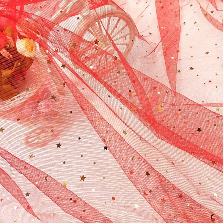 Tela de malla suave de gasa de estrellas y lunas para coser vestidos de novia, vestidos de muñecas, decoración de bodas, accesorios para el cabello, tela decorativa DIY