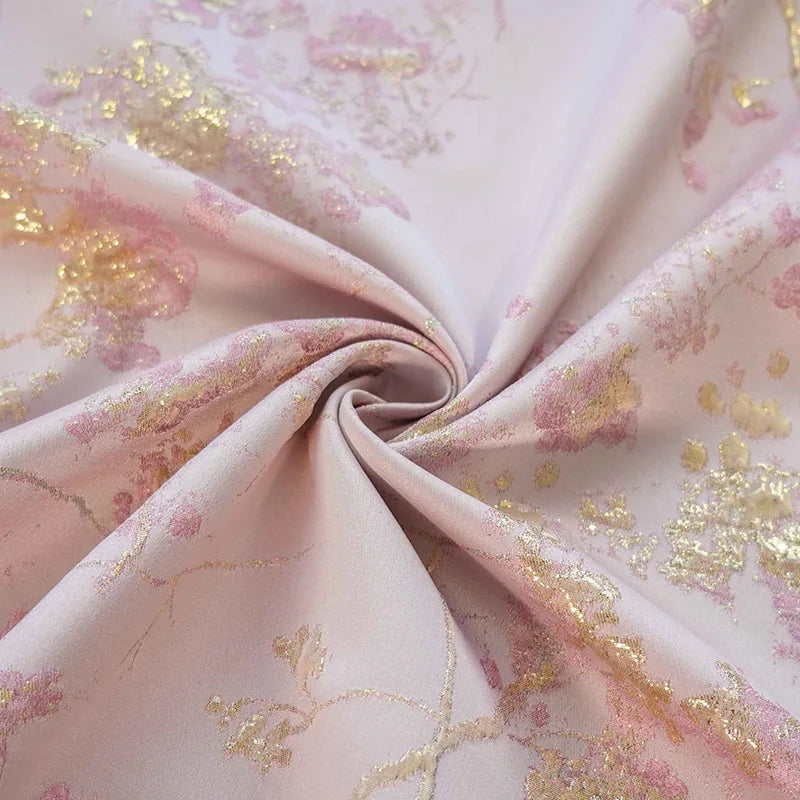 Pink Gold Embossed Elegant Girly Dress Fabric Slightly Elastic Jacquard for Women's Coat Home Decoration Bouquet 1 Meter